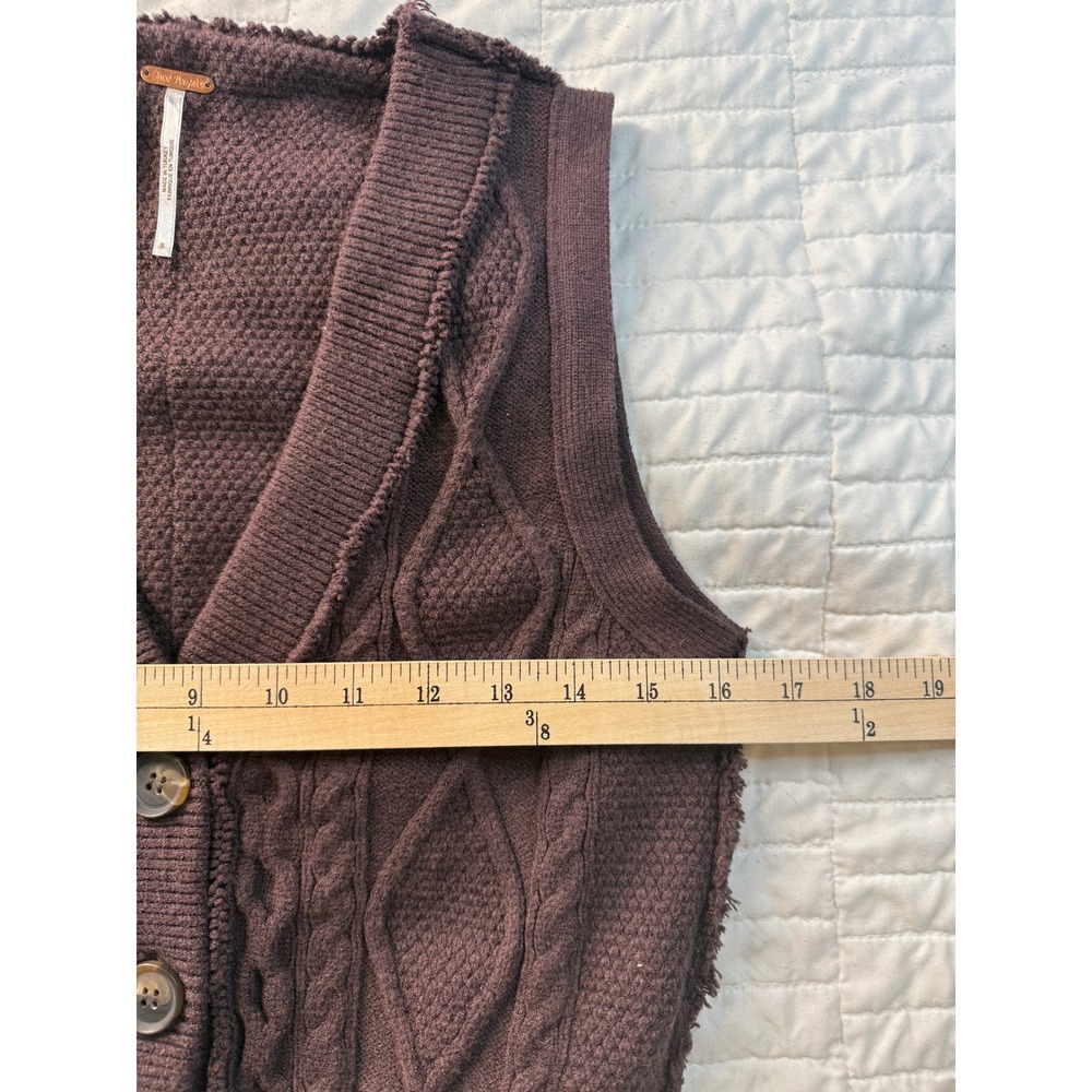 Free People Boho Brown‎ Cable Chunky Knit Cropped Button Up Sweater Vest Small - Picture 7 of 8